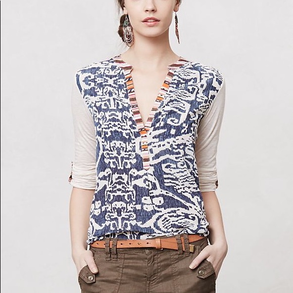 Anthropologie Tops - Anthro | Tiny Sima Ikat Tribal Boho Popover